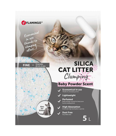 Flamingo Silica Fine Baby Powder Scent Clumping Cat Litter - 5L